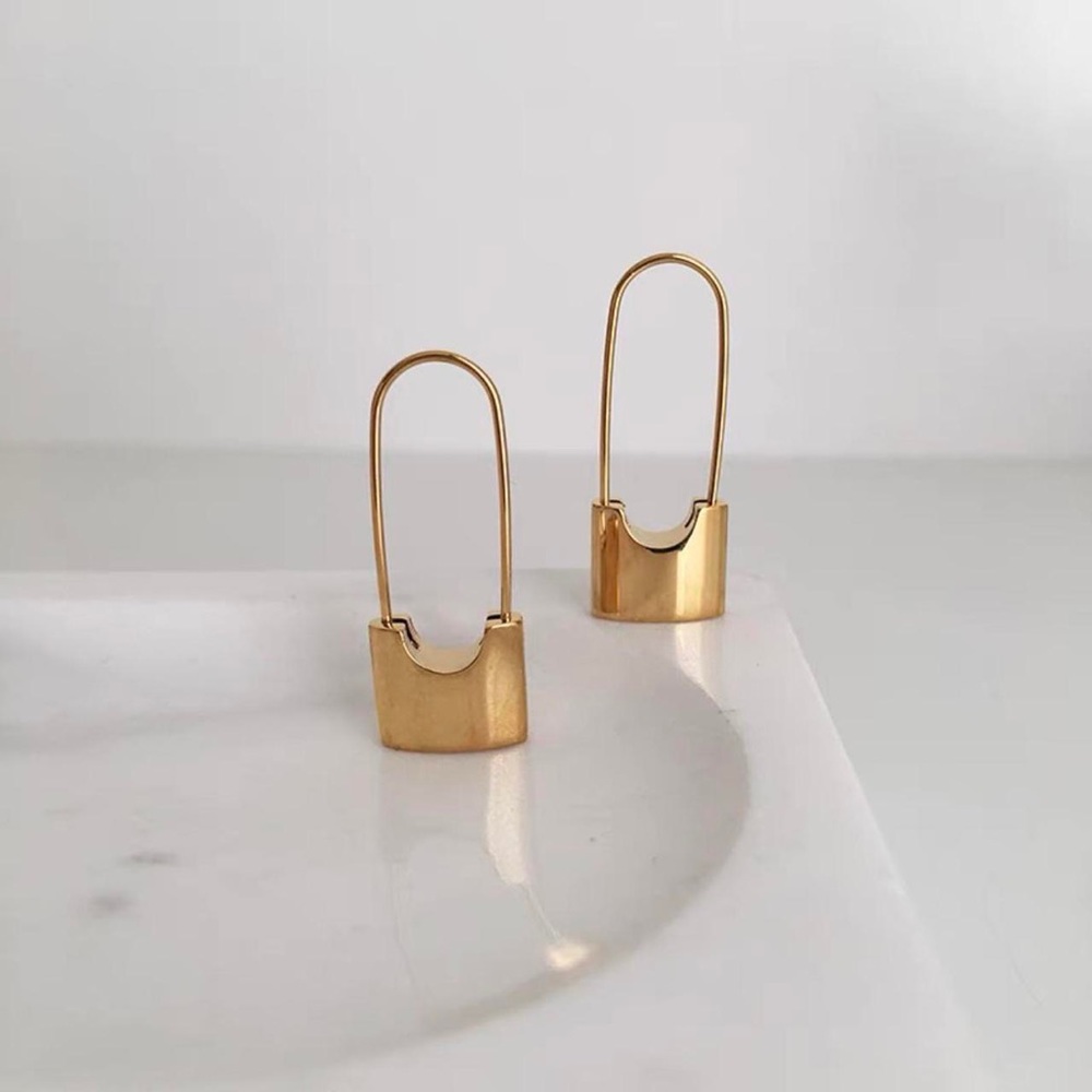 Padlock earrings, safety pin earrings, drop earrings - Picture 4 of 7